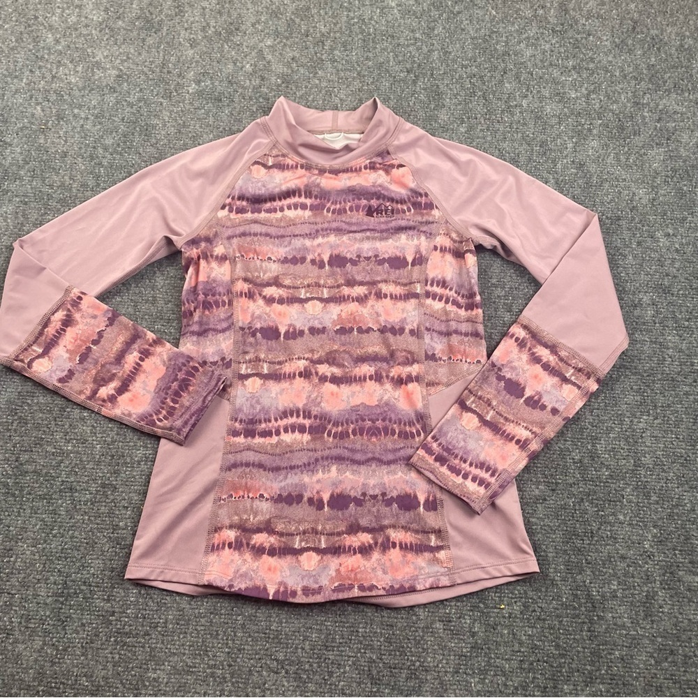 REI CO-OP Girls Long Sleeve swim shirt Rash guard purple/pink Tye dye  M (10/12)